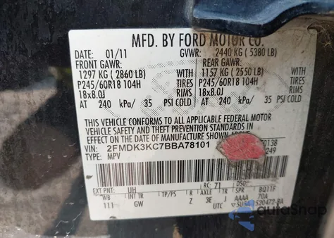 2011 Ford Edge Limited z USA, uszkodzony, nr VIN 2FMDK3KC7BBA78101